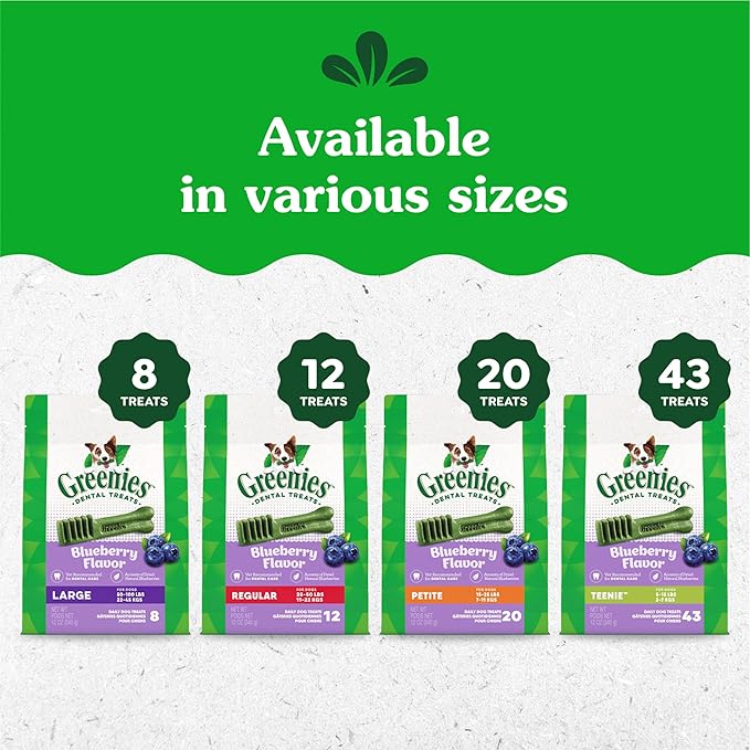 Greenies Petite Dental Dog Treats, Blueberry Flavor, 12 oz. Pack (20 Treats)