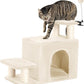 Happi N Pets Dog Stairs with Cat Scratching Post & Large Condo, Stable Pet Steps for High Beds Couch, 3 Combinations Cat Ramp Tree Tower for Cats or Small Dogs, Removable Cushion & Bonus Toy, Beige