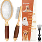 Dog Brush for Long Haired Dogs, 27mm Extra Long Metal Pin Dog Deshedding Brush and Comb Set, Short Haired Shedding Grooming Detail Pets Brush Set with Rubber Handle