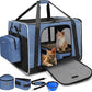 Petskd Extra Large Cat Carrier with Litter Box 24"x17"x17" for Medium Large Cat or 2 Small Cats, Collapsible Soft Sided Pet Carrier for Car Travel with Lockable Safety Zippers(Blue)