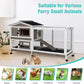 62" Rabbit Hutch with Chew-Proof Ramp & Waterproof Roof - Indoor/Outdoor Bunny Cage, 2-Story Design, 6 Lockable Caster Wheels & Dual Pull-Out Trays (Brown)