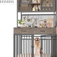 HITHOS 71" Tall Dog Crate Furniture, Indoor Dog Kennel with Hutch, 42" W Dog Cage for Large/Medium Dogs, Wood Dog Crates with 2 Storage Drawers, Heavy Duty Pet House, Ash Grey