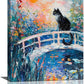 Quorin Black Cat Wall Art Water Lily Sunset Pictures Cat Wall Decor Impressionism Canvas Print Painting Artwork for Bathroom Living Room Bedroom 16"x20"