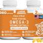 Wild Caught Omega 3 Fish Oil for Dogs -360 Softgel Capsules for Healthy Skin and Coat -Large 1000mg Dog Fish Oil Pills for Shedding, Dry Itching Skin -Pet Omega Salmon Supplement (2 Packs of 180)