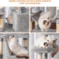 Heybly Cat Tree, 68 inch Multi-Level Cat Tower for Indoor Cats, 2 Widened Plush Perches Cat Condo with Scratching Board and Big Caves, Light Gray HCT025W
