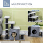 PawHut Pet Stairs, Adjustable Height 3/4 Step Cat Steps with Scratching Post, Condo, Toy Ball for High Bed, Sofa, Couch, Indoor Small Cats, Kittens, Gray