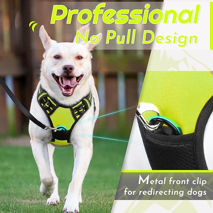 Eagloo Dog Harness Small Sized Dog, No Pull Service Vest with Reflective Strips and Control Handle, Adjustable and Comfortable for Walking, No Choke Pet Harness with 2 Metal Rings, Green, S