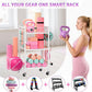 3-Tier Home Gym Storage Rack, Adjustable Yoga Mat Storage Rack, 250LBS Metal Workout Equipment Storage Cart with Large Basket & Lockable Wheels for Mats, Bands, Foam Rollers, Yoga Block