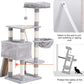 Heybly Cat Tree, Cat Tower for Indoor Cats with Scratching Board, Multi-Level Cat Furniture Condo with Feeding Bowl, Light Gray HCT010W