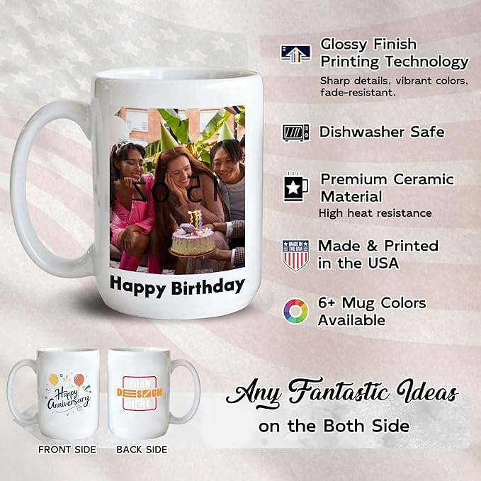 Custom Mug Upload Your Picture Personalized Coffee Mug with Photo Text Name Customized Cup Unique Ideas Gifts for Men Women Mom Dad Girlfriend Boyfriend Friend Family (White, 15oz)