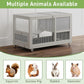 COZIWOW Wooden 36Inches Rabbit Hutch Outdoor with Wheels Bunny Cage Indoor Rabbit Cage with Clean Tray, Openable Roof, Anti-Slip Ramp for Small Bunny (Grey with Pattern)