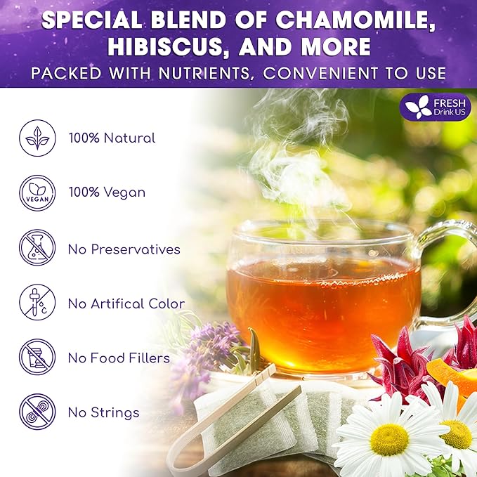 Refreshing Mint Herbal 60 Tea Bags – Special Blend Of Spearmint and Peppermint with Chamomile, and Top Herbal Ingredients for Digestive Comfort & Relaxation, Caffeine-Free, Naturally Sweet, Non GMO