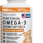 Wild Caught Omega 3 Fish Oil for Dogs - 180 Softgel Capsules for Healthy Skin and Coat - 300 mg Mini Dog Fish Oil Pills for Shedding, Dry Itching Skin, and Hot Spots - Pet Omega Salmon Supplement
