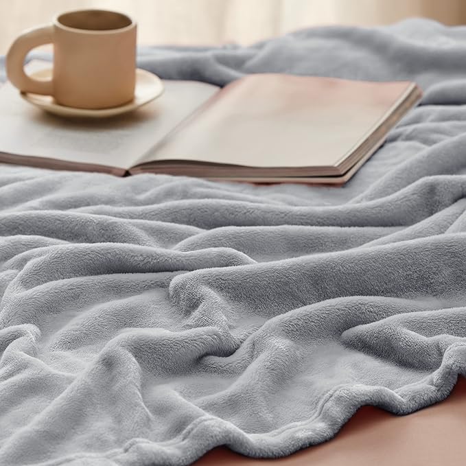 Bedsure Fleece Blankets King Size Light Grey - Bed Blanket Soft Lightweight Plush Cozy Fuzzy Luxury Microfiber, 108x90 inches