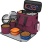 Airline Approved Pet Travel Bag, Weekend Travel Set for Dog and Cat, Airline Approved Tote Organizer with Multi-Function Pockets, 2 Dog Food Storage Containers, 2 Collapsible Bowls (Rose Red)