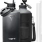 128 oz Insulated Water Bottle,One Gallon Water Flask Stainless Steel Vacuum, Cold for 48 Hrs,BPA-Free & Leakproof -with Paracord Handle, Strap,Straw Spout Lids,Large Jug for Gym,Grey
