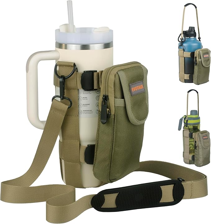 Water Bottle Holder with Strap, Shoulder & Hand Bottle Holder with Phone Pocket – Fits 32-64 oz Sports Bottles & 20-40 oz Insulated Bottles – Durable Sling Bag for Walking, Hiking, Gym