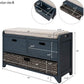 Storage Bench Removable Basket 2 Drawers Fully Assembled Acacia Wood Shoe Bench Standing Shoe Rack Removable Cushion for Living Room, Entrance Hallway, No Assembly Required Navy
