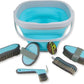 Collapsible Grooming Kit 10 Liter Bucket and 5 Grooming Tools by Southwestern Equine (Turquoise)