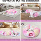 Odoland Cat Tunnels Bed with 20 Cat Toys for Indoor Cats, Plush Cat Couch Tunnel Bed for Kitten, Cat Cave Donut Tunnel - Detachable Soft Cat Bed and Variety Kitty Toy Set, Pink