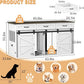 RQZ 65" Double Dog Crate Furniture for 2 Dogs Heavy Duty Wood Dog Cage Table with 3 Storage Drawers and 4 Stainless Steel Bowls Dog Kennel Indoor for Medium Large Dogs