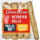 Canine Chews 10" Chicken Basted Dog Rawhide Retriever Rolls (50 Pack) - Natural Beef Dog Rawhide Chews - Healthy Dental Chews