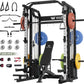 Major Fitness Smith△ Machine Drone2 Premium, All-in-One Home Gym Squat Rack with Aluminum Pulley Set , Weight Bar, Dual LAT Pull-Down Systems & Cable Crossover Machine for Full-Body Workouts