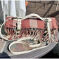 Picnic Blanket Extra Large Waterproof with Strap 59"x79" - Machine Washable Tassels Faux Wool Cashmere for Park, Grass, Camping, Hiking, Concerts (Latte with white shoulder strap, 59"X79")