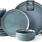 GBHOME Ceramic Dinnerware Sets for 6, 18 Pieces Stoneware Plates and Bowls Sets, Scratch Resistant Dishes, Dishwasher & Microwave Safe, Space Blue