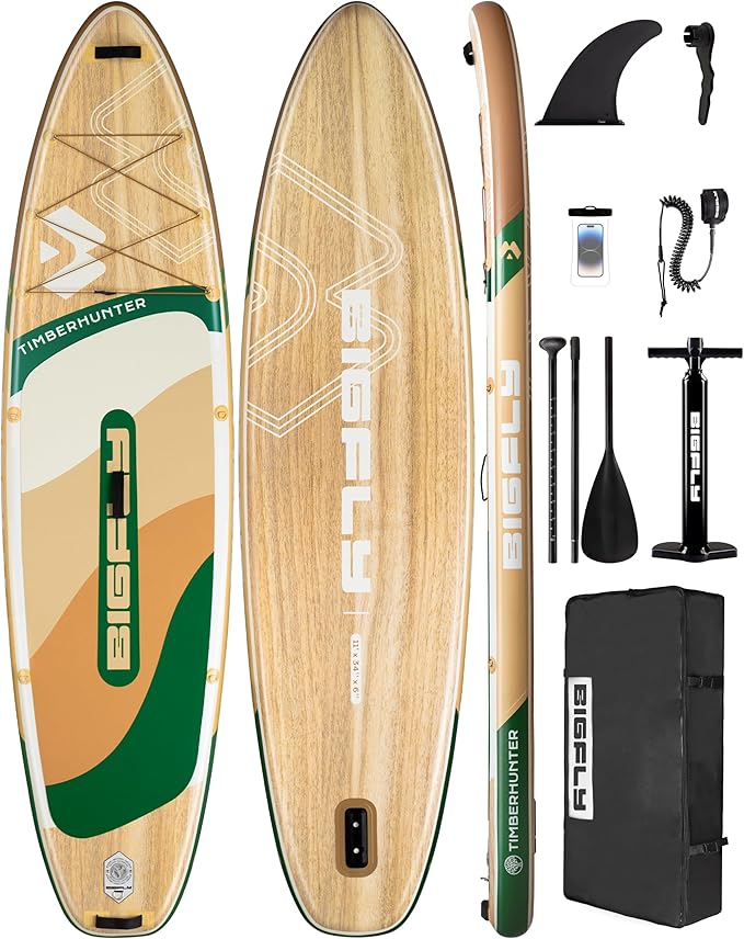 Bigfly Inflatable Stand Up Paddle Board 11’*34”*6”, Blow Up Paddle Board for Adults,with Detachable Fins, Pump, Floating Paddle, Safety Leash,Backpack
