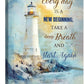 Ocean Lighthouse Pictures Wall Art, Coastal Nautical Bathroom Wall Decor Every Day is a New Beginning Motivational Quote Framed Painting Canvas Artwork for Bedroom Living Room Decorations 24"L x 16"W