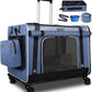 Petskd Extra Large Cat Carrier with Wheels and Litter Box, 24"x17"x17" Rolling Soft Carrier Until 55LBS Pets with 5 Breathable Mesh Windows and Locking Zippers for Long Distance Car Travel(Blue)
