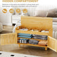 Shoe Storage Bench, Bamboo Entryway Bench with 2 Doors & Padded Seat Cushion, 35.4" W x 12.6" D x 19.7" H, 2-Tier Shoe Rack with Lift Top Hidden Storage, for Entryway, Living Room, Bedroom, Natural