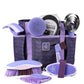 9PCS Horse Grooming Kit Curry Comb Sweat Scraper Horse Bathing Supplies Grooming Tools with Storage Bag Sugar Taro