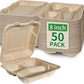 Aricsen Compostable 50 Pack 8x8 Inch 3 Compartment Takeout Lunch Box Containers with Lid, To Go Take Out Clamshell for Food, Disposable Eco-Friendly Biodegradable Bagasse, PFAS-Free, Unbleached Brown
