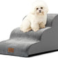 Dog Stairs for Small Dogs 15.7" H, Curved Dog Step for Puppy, Older Cat, Medium Pet Ramp for Sofa, Couch or Bed, Ladder with High Density Foam, 15.7x22.4x15.7 inch, 3 Step, Grey