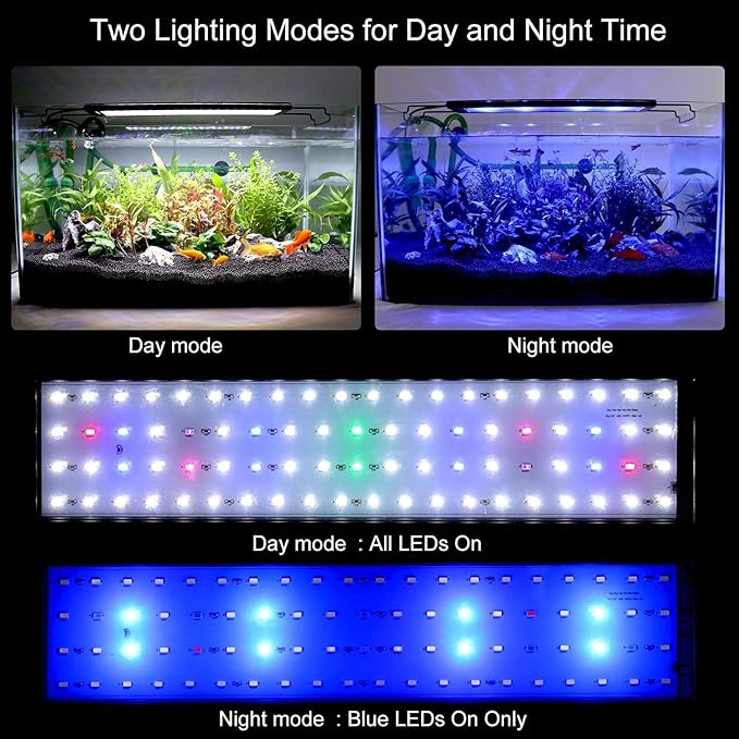LED Aquarium Light, Full Spectrum Fish Tank Led Light with Aluminum Alloy Shell Extendable Brackets (48-54 in)