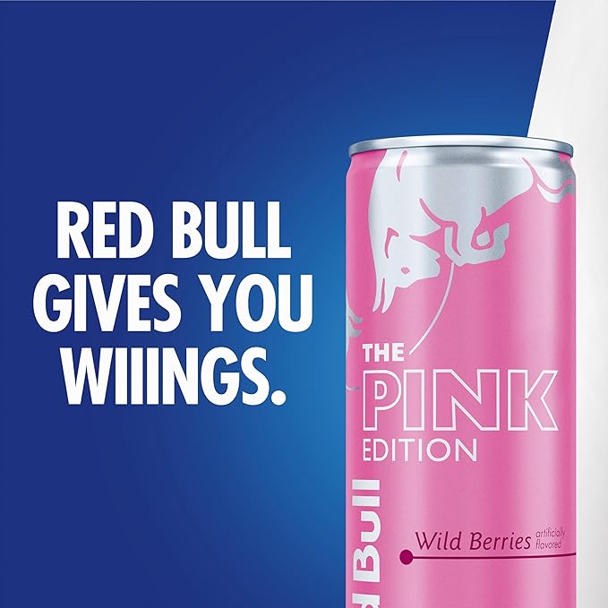 Red Bull Pink Edition Energy Drink, Wild Berries, 8.4 fl. oz., Pack of 4 cans, with 80mg Caffeine, Taurine & B Vitamins