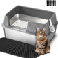 Suhaco Stainless Steel Litter Box Side Entry, Kitty Litter Mat and White Scoop Included Covered Metal High Sided Extra Large Cat Litter Box with Lid Removable Enclosure for Medium Cats (Tall Grey)