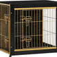 DWANTON Dog Crate Furniture with Cushion, Wooden Kennel Table with Double Doors, Indoor Dog House, Small/Medium/Large Size, 27.2" L, Black+Gold