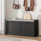 MHOM Black Modern Entryway Bench with 2 Flip Drawers, Shoe Bench with Padded Seat Cushion, Wooden Storage Bench for Bedroom and Apartment