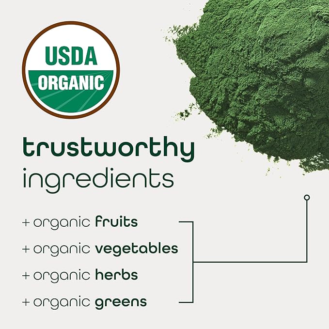 Zena Nutrition Organic Super Greens Powder, 70+ Superfoods, 0 Sugar, 3G Fiber, Spirulina, Chlorella, Antioxidants, Prebiotics/Probiotics, Digestive Enzymes, Mixed Berry, 30 Drink Mix Packets