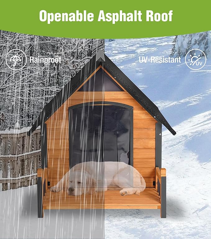 Large Outdoor Dog House Insulated, Weatherproof Dog Kennel with Porch, Anti-Chewing Metal Frame, for Medium to Large Breed