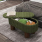 Bench with Storage 43 inch, Upholstered Corduroy Farbic Green Oval Footrest with Hidden Storage, Stool Modern Design Legs for Bedroom, Living Room, and Entryway Furniture Ottoman