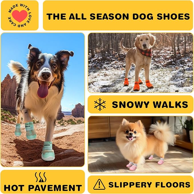 Hcpet Dog Shoes for Large Dogs, Breathable Dog Booties for Small Medium Dogs, Anti-Slip Dog Boots & Paw Protectors for Hot Pavement Winter Snow Hiking with Reflective Straps Blue Size 6