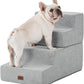 Made4Pets Dog Steps for Bed, Extra Wide Dog Stairs for High Bed Couch Sofa, 35D Foam Pet Steps for Small Dogs and Cats, Non-Slip Bottom Pet Stairs, Light Grey, 4 Steps