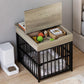 IRONCK Dog Crate Furniture for Small Dogs, Wooden Dog Kennel with Flip Top Drawer, Indoor Pet Crate End Table with Charging Station, Steel-Tube Dog Cage, Gray