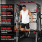Smith Machine Home Gym All in One, 2200LBS Squat Rack Power Cage with Smith Bar, LAT Pull-Down, Cable Systems, Leg Hold-Down and More Attachments, Workout Equipment (Red Black)
