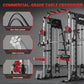 Smith Machine Home Gym All in One, 2200LBS Squat Rack Power Cage with Smith Bar, LAT Pull-Down, Cable Systems, Leg Hold-Down and More Attachments, Workout Equipment (Red Black)