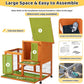 Indoor Rabbit Hutch Outdoor Bunny Hutch with Wheels, 2 Pull-Out Trays, Waterproof Openable Roof, 39" L Large 2-Level Wooden Rabbit Cage Small Animal Enclosure, Orange